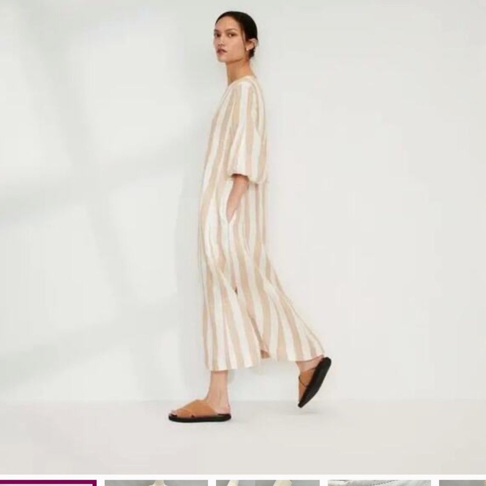 Everlane Cream and Tan Vertical-Stripe Maxi Dress NWT